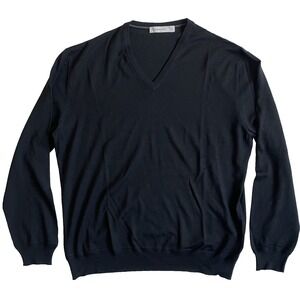 Ermenegildo Zegna Mens Long Sleeve V Neck Wool Pullover Black, XL/54